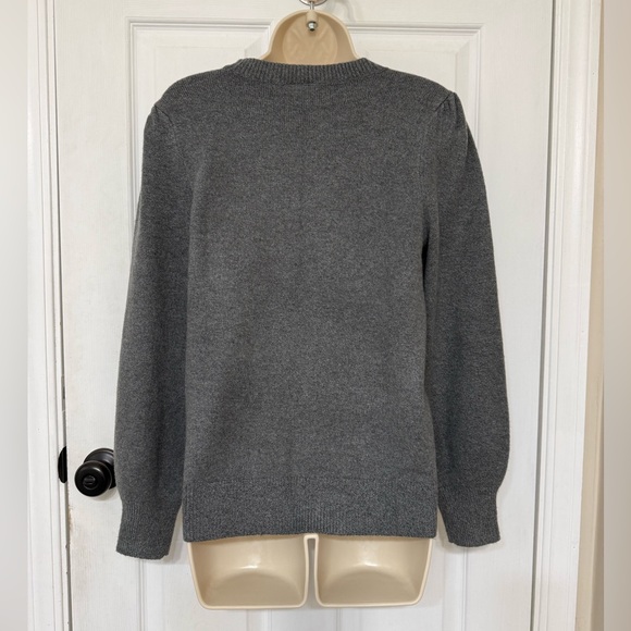 Ann Taylor Factory Pearl Rhinestone Embellished Gray Sweater Petite LP Soft Knit - Picture 4 of 10